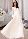 Saniya A-Line V-neck Floor-Length Chiffon Wedding Dress With Lace UKP0013875