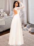 Saniya A-Line V-neck Floor-Length Chiffon Wedding Dress With Lace UKP0013875