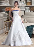 Lara Ball-Gown/Princess Strapless Court Train Satin Wedding Dress With Embroidered Sash Beading UKP0013876