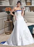 Lara Ball-Gown/Princess Strapless Court Train Satin Wedding Dress With Embroidered Sash Beading UKP0013876