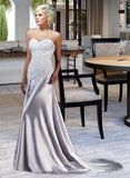 Alanna Trumpet/Mermaid Sweetheart Watteau Train Charmeuse Wedding Dress With Lace Beading UKP0013877