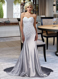 Alanna Trumpet/Mermaid Sweetheart Watteau Train Charmeuse Wedding Dress With Lace Beading UKP0013877