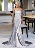 Alanna Trumpet/Mermaid Sweetheart Watteau Train Charmeuse Wedding Dress With Lace Beading UKP0013877