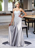 Alanna Trumpet/Mermaid Sweetheart Watteau Train Charmeuse Wedding Dress With Lace Beading UKP0013877