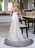 Alanna Trumpet/Mermaid Sweetheart Watteau Train Charmeuse Wedding Dress With Lace Beading UKP0013877