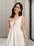 Keyla A-Line V-neck Tea-Length Wedding Dress With Pockets UKP0013878