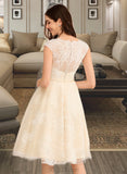 Kailyn A-Line V-neck Knee-Length Wedding Dress With Lace UKP0013879