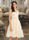 Kailyn A-Line V-neck Knee-Length Wedding Dress With Lace UKP0013879