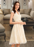 Kailyn A-Line V-neck Knee-Length Wedding Dress With Lace UKP0013879