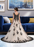 Jess Ball-Gown/Princess V-neck Court Train Tulle Wedding Dress With Appliques Lace UKP0013880