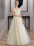 Claire A-Line V-neck Floor-Length Tulle Wedding Dress With Beading Sequins UKP0013881