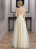 Claire A-Line V-neck Floor-Length Tulle Wedding Dress With Beading Sequins UKP0013881