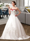 Reagan Ball-Gown/Princess Sweetheart Chapel Train Satin Wedding Dress With Embroidered Sash Beading Sequins UKP0013882