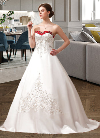 Reagan Ball-Gown/Princess Sweetheart Chapel Train Satin Wedding Dress With Embroidered Sash Beading Sequins UKP0013882