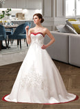 Reagan Ball-Gown/Princess Sweetheart Chapel Train Satin Wedding Dress With Embroidered Sash Beading Sequins UKP0013882