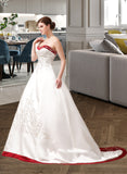 Reagan Ball-Gown/Princess Sweetheart Chapel Train Satin Wedding Dress With Embroidered Sash Beading Sequins UKP0013882