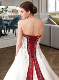 Reagan Ball-Gown/Princess Sweetheart Chapel Train Satin Wedding Dress With Embroidered Sash Beading Sequins UKP0013882