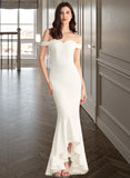 Marianna Trumpet/Mermaid Off-the-Shoulder Asymmetrical Stretch Crepe Wedding Dress UKP0013883