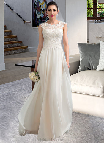 Eileen A-Line Floor-Length Chiffon Wedding Dress With Beading Sequins UKP0013884