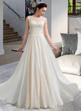 Eileen A-Line Floor-Length Chiffon Wedding Dress With Beading Sequins UKP0013884