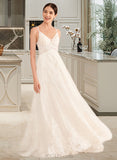 Ruth A-Line V-neck Court Train Wedding Dress With Beading UKP0013885