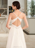 Ruth A-Line V-neck Court Train Wedding Dress With Beading UKP0013885