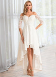 Rachael A-Line Asymmetrical Satin Lace Wedding Dress UKP0013886