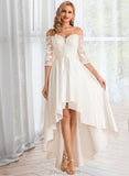 Rachael A-Line Asymmetrical Satin Lace Wedding Dress UKP0013886