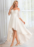 Rachael A-Line Asymmetrical Satin Lace Wedding Dress UKP0013886