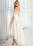 Rachael A-Line Asymmetrical Satin Lace Wedding Dress UKP0013886