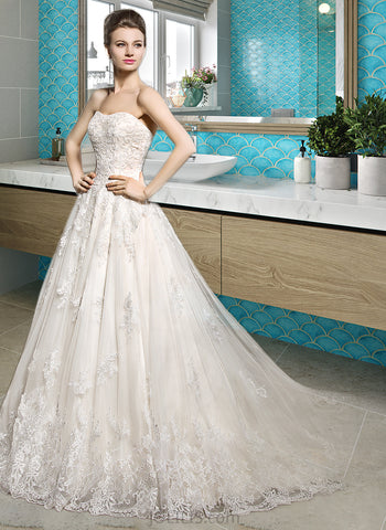 Reyna Ball-Gown/Princess Sweetheart Court Train Tulle Lace Wedding Dress UKP0013887