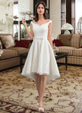 Cierra A-Line Asymmetrical Lace Wedding Dress With Bow(s) UKP0013890