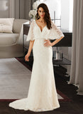 Marin Trumpet/Mermaid V-neck Court Train Wedding Dress UKP0013891