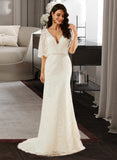 Marin Trumpet/Mermaid V-neck Court Train Wedding Dress UKP0013891