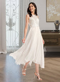 Cara A-Line Scoop Neck Asymmetrical Wedding Dress UKP0013893