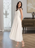 Cara A-Line Scoop Neck Asymmetrical Wedding Dress UKP0013893