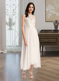 Cara A-Line Scoop Neck Asymmetrical Wedding Dress UKP0013893