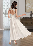 Cara A-Line Scoop Neck Asymmetrical Wedding Dress UKP0013893