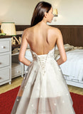 Ali A-Line Sweetheart Asymmetrical Tulle Wedding Dress With Beading Bow(s) UKP0013894