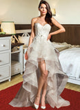 Ali A-Line Sweetheart Asymmetrical Tulle Wedding Dress With Beading Bow(s) UKP0013894