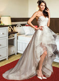 Ali A-Line Sweetheart Asymmetrical Tulle Wedding Dress With Beading Bow(s) UKP0013894