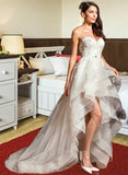 Ali A-Line Sweetheart Asymmetrical Tulle Wedding Dress With Beading Bow(s) UKP0013894