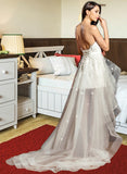 Ali A-Line Sweetheart Asymmetrical Tulle Wedding Dress With Beading Bow(s) UKP0013894