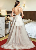 Ali A-Line Sweetheart Asymmetrical Tulle Wedding Dress With Beading Bow(s) UKP0013894