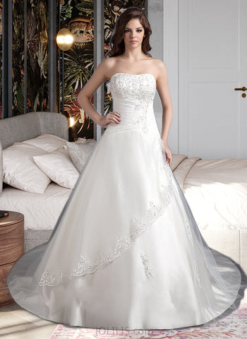 Jazmin Ball-Gown/Princess Sweetheart Chapel Train Satin Wedding Dress With Lace Beading UKP0013895