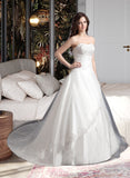 Jazmin Ball-Gown/Princess Sweetheart Chapel Train Satin Wedding Dress With Lace Beading UKP0013895