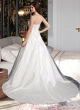 Jazmin Ball-Gown/Princess Sweetheart Chapel Train Satin Wedding Dress With Lace Beading UKP0013895