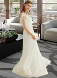 Campbell A-Line V-neck Floor-Length Chiffon Wedding Dress With Ruffle UKP0013896