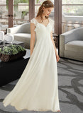 Campbell A-Line V-neck Floor-Length Chiffon Wedding Dress With Ruffle UKP0013896