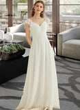 Campbell A-Line V-neck Floor-Length Chiffon Wedding Dress With Ruffle UKP0013896